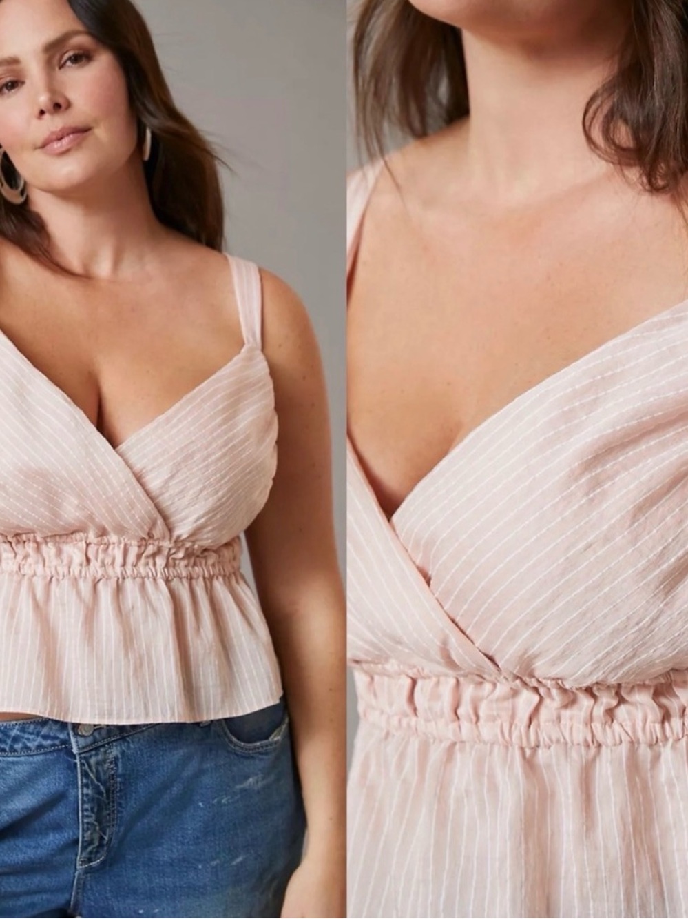 NWT $90 Anthropologie x Maeve Pink Maeve Shirred Pullover Striped Tank XL